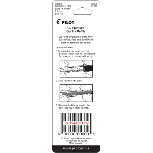 Pilot Pilot 77233 Refill til G2 Gel Dr. Grip Gel/Ltd Execugel G6 Q7 Ex Fine Blue 2/Pack 2