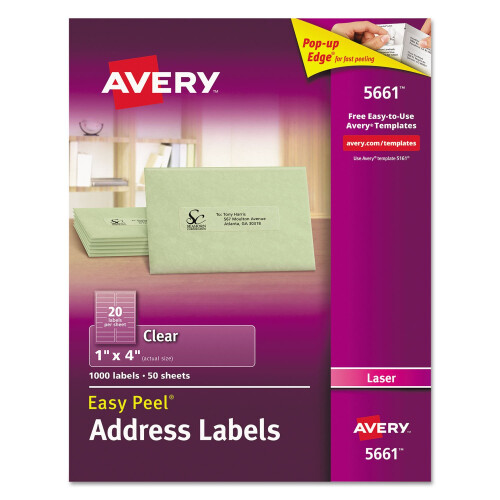 Avery Easy Peel Επιστολόχαρτα για Laser, 1 x 4, Διαφανή, 1.000 Τεμάχια