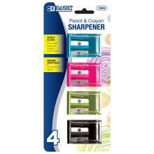 BAZIC Products Quadratischer Spitzer mit zwei Klingen und Behlter (4 Stck), Rot/Grn/Blau/Schwarz