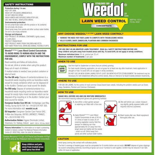 Weedol Weedol Lawn Weedkiller Concentrate 250m2 500ml Dandelion Weed Control 1