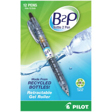 Pilotbottle to Pen B2P infllbar gelpennor finpunkt 0,7 mm 89% tervunnet genomskinlig fat svart blckpaket med 12