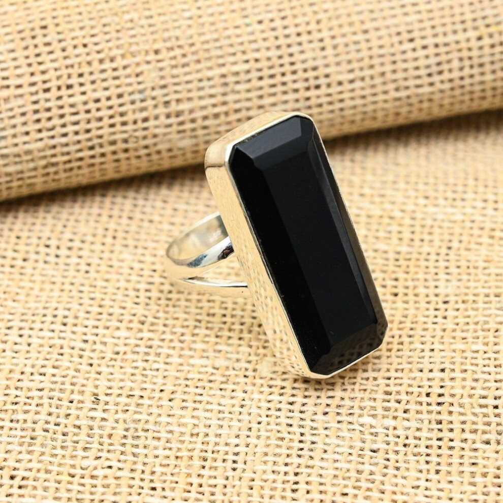 (black, 7.5) Glorious Black Spinel Gemstone Handmade 925 Solid Sterling Sliver Jewelry Ring For Her