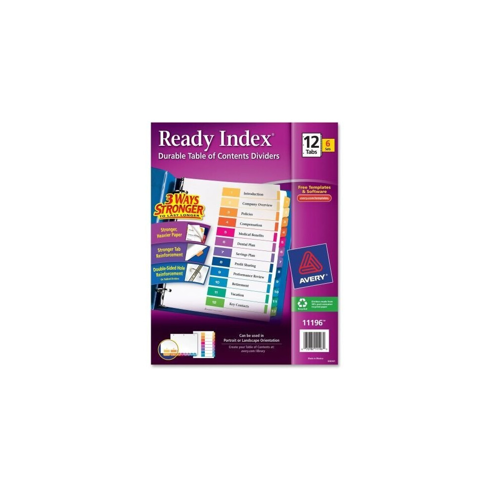 Avery AVE11196 Ready Index Hedendaagse Inhoudsopgave Verdeler 1-12 Multicolor Lett Multicolor-image
