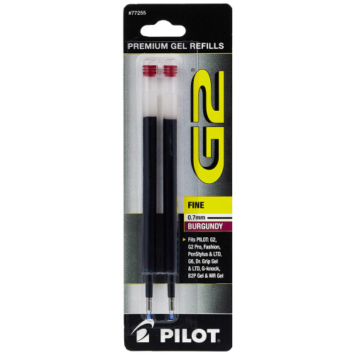 Pilot Pilot, G2 Gel Ink Refills, Fine Point 0.7 mm, Βουργουνδίας, Πακέτο 2