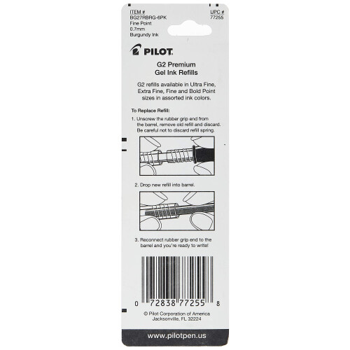Pilot Pilot, G2 Gel Ink Refills, Fine Point 0.7 mm, Βουργουνδίας, Πακέτο 2 1
