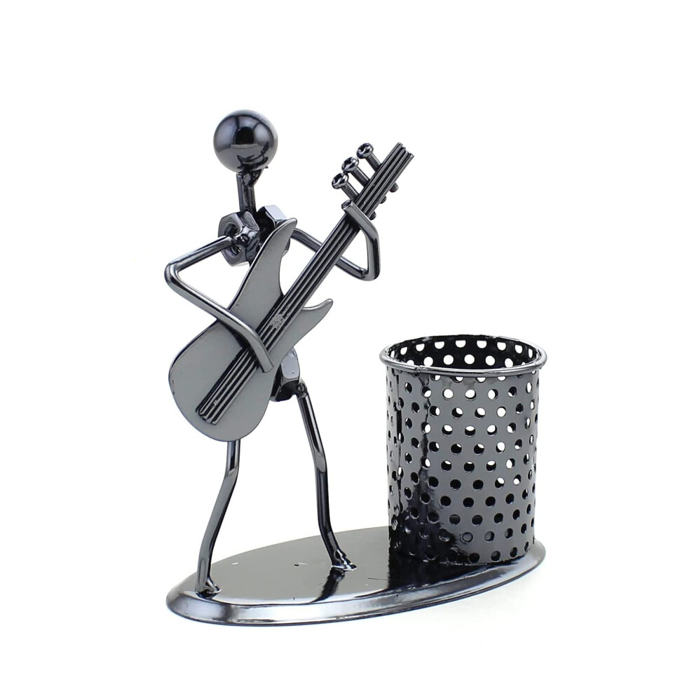 HAZOULEN Pot à crayons en métal avec un musicien jouant de la musique Décoration de bureau à domicile Organisateur de bureau