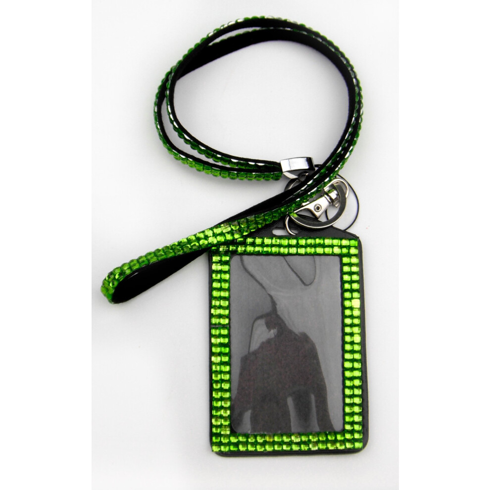 Collier avec cordon en strass et porte-cartes TOUT-EN-UN pour carte d'identité/clé/téléphone portable (VERT)