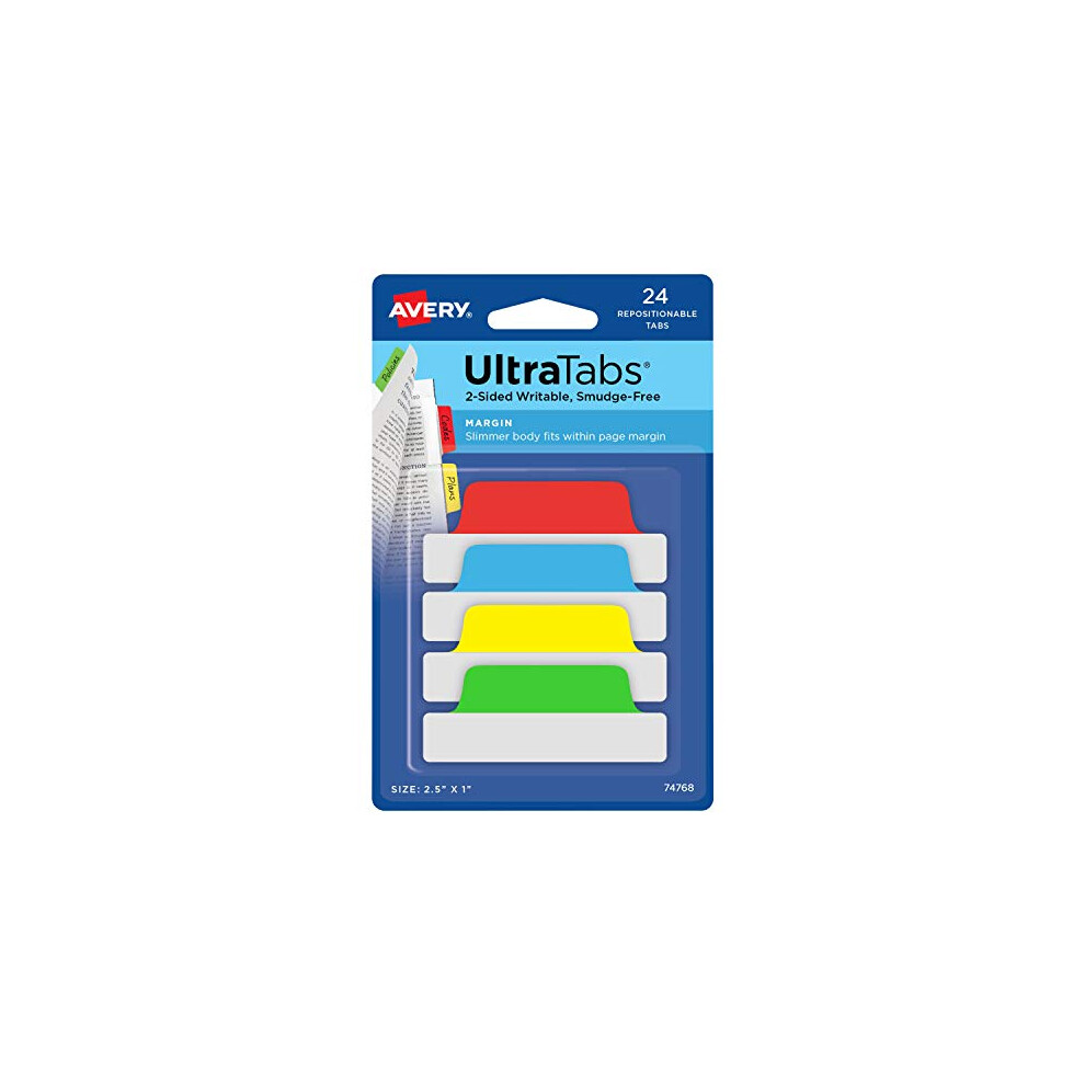 Avery Margin Ultra Tabs  2.5"" x 1""  2-Side Writable  Assorted Colors-image-OPC-PFPKF5P-NEW