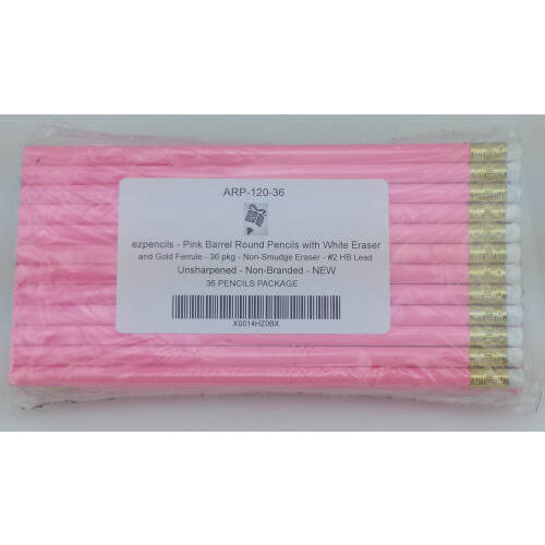 ezpencils - Ροζ Μολύβια με Λευκό Γόμα - 36 τεμ - Μη Λεκιασμένο Γόμα - # 2 HB Μύτη - Μη Ξυσμένα 2