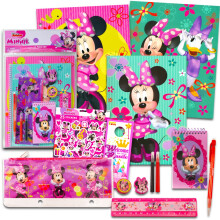 Disney Minnie Mouse Schulbedarf Vorteilspack ? 11-teilig (2 Ordner, Notizbuch, Bleistifte, Radiergummis, Aufkleber und mehr)