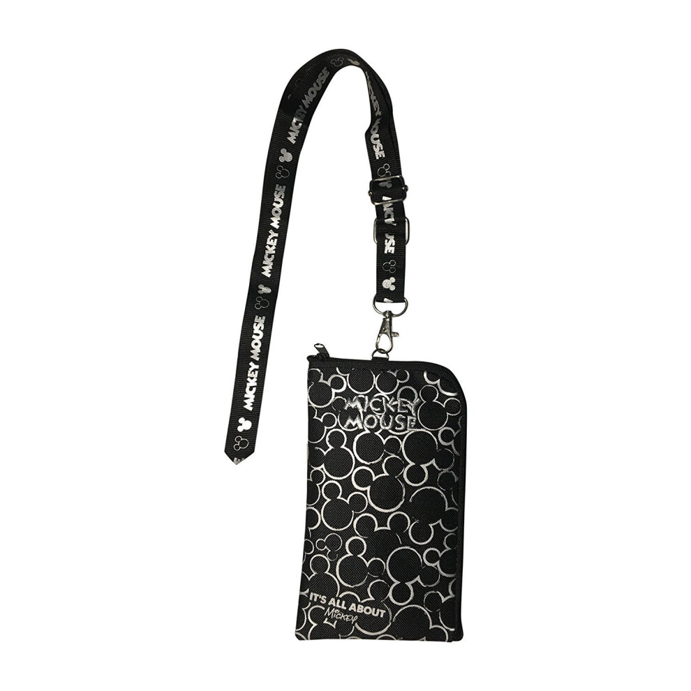 Disney Lanyard with Detachable ID Badge Holder Wallet Coin Purse iPhone Key Chain Mickey Silver