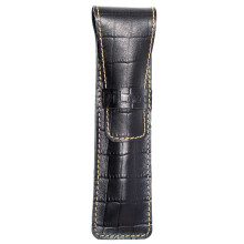 DILORO Full Grain Genine Piele Genuina Single Pen Case Suport pentru mneca Protector pentru creion (Buffalo Black Croc Print)