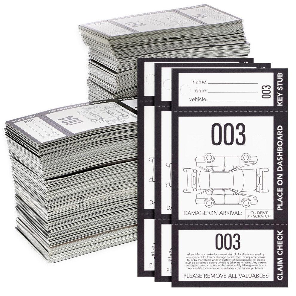 2000 Pieces 3Part Valet Tickets For Cars 2 Sets Of Temporary Parking Tags Numbered 000999 Perforated Cardstock Key Tag Clai 843128107554