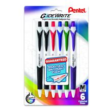 Pentel GlideWrite -kuulak   rkikyn    TechniFlo-musteella (1,0 mm), keskikokoinen viiva, lajiteltu muste (2A/B/C/D/V), 6 kpl (BX910BP6M1)