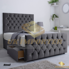 (Super King (with 4 Drawers), Steel Plush (with Mattress)) PLUSH DIVAN BED SET WITH MATTRESS 54" CHESTERFIELD HEADBOARD&FOOTBOARD ALL SIZES