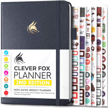 Clever Fox Planer 2. Auflage – Bunter Wochen- und Monatszielplaner, Zeitmanagement- und Produktivitäts-Organizer undatiert, A5 (Silber-Schwarz)