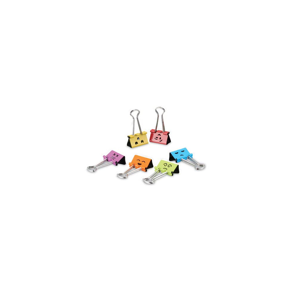 Universal Emoji Themed Binder Clips with Storage Tub  Medium  Assorted Colors  42/Pack