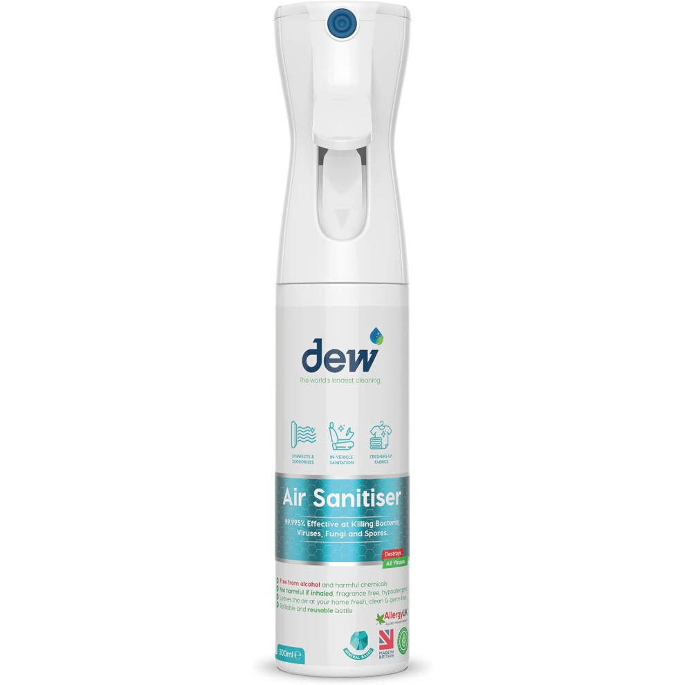 Dew Air Deodoriser Spray 300ml - 100% Natural Odour Eliminator & Antibacterial Air Freshener for Home, Fabric, Car & Bathroom, Eco-Friendly
