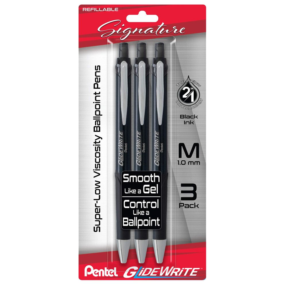 Pentel Glidewrite Signature Ballpoint Pen (1.0Mm) Medium Black Barre