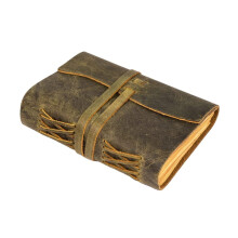 LEATHER VILLAGE Vintage z pisn k - 220 staro itn papier - 7 x 5 palcov - m tovo zelen z pisn k s ko enou v zbou