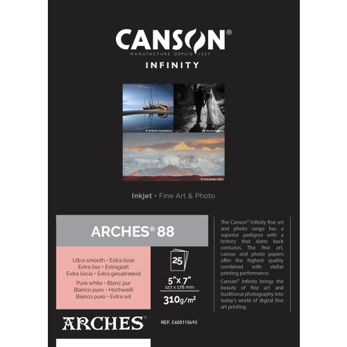 Canson Infinity Arches 88 Υπερλεία Λευκή Ματ Χαρτί Inkjet, 310gsm, 5" x 7", 25 Φύλλα