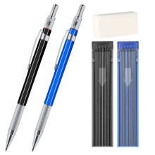 Aitikili 2-mm-Druckbleistift-Set, 2-teilig, fr Knstler, Tischler, Zeichenstifte, 2,0 mm, mit 2-Rhren-Nachfllminen (HB 2B), Kunstminenhalter, Meta