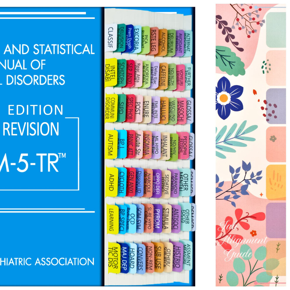 Schede Di Indice Per DSM-5-TR, DSM-5, Funziona Per L'ultima Versione DSM-V-TR 2022, 18 Schede Vuote Incluse, Codificate A Colori E Laminate, Con Guida All'allineamento-Colori Solidi-image
