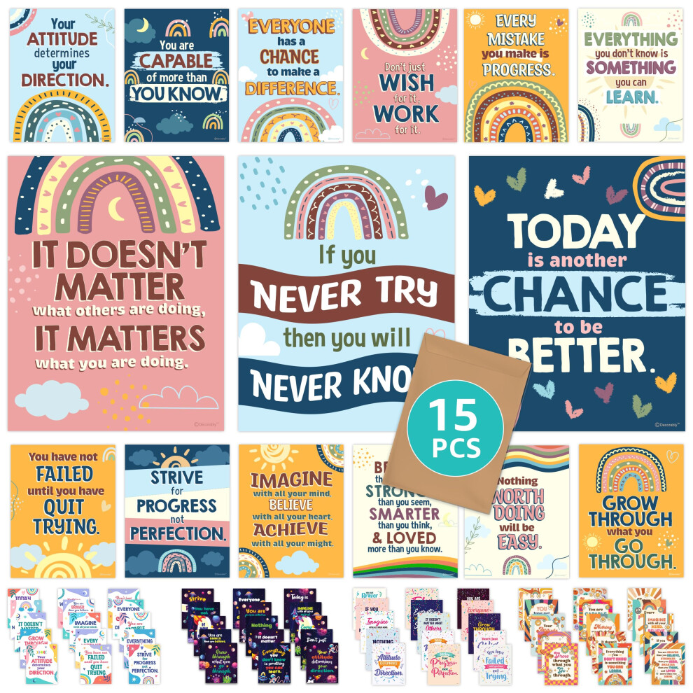 Decorably Motivational Posters for Classroom - 15 Boho Classroom Posters  11x14in Boho Classroom Decor  Positive Posters for Kids  Boho Clas