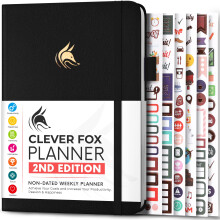 Clever Fox Planner 2. Auflage  Bunter Wochen- und Monatszielplaner, Zeitmanagement- und Produktivitts-Organizer undatiert, A5 (schwarz)
