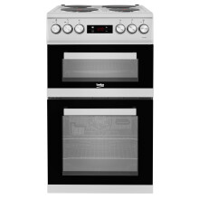 Beko KDV555AS 50cm Double Electric Cooker: 58L Main Oven, Separate Grill, 4-Zone Hob, Easy-Clean Enamel