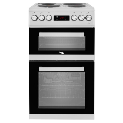 Beko KDV555AS 50cm Double Electric Cooker: 58L Main Oven, Separate Grill, 4-Zone Hob, Easy-Clean Enamel