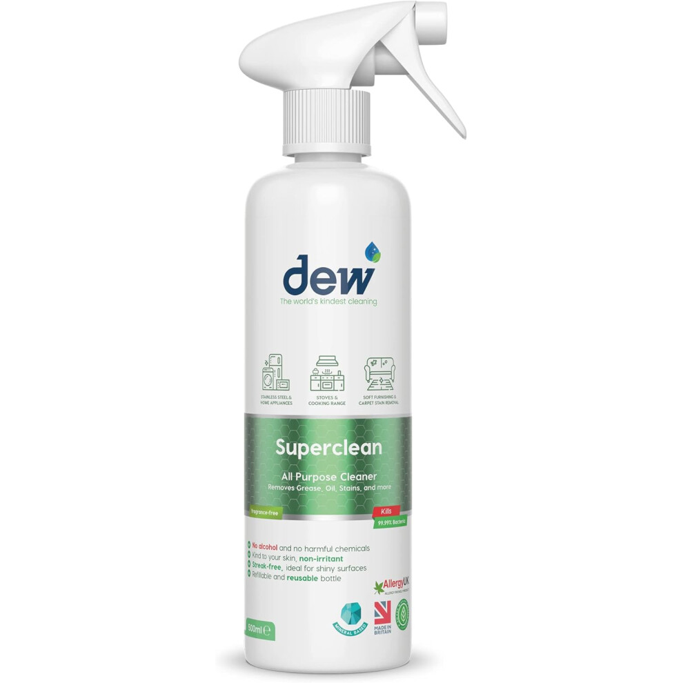Dew Superclean Mango & Passion Fruit 500ml - Refillable Eco-Friendly Antibacterial Cleaner Spray, All Purpose Cleaner, Kitchen Cleaner, Worktop