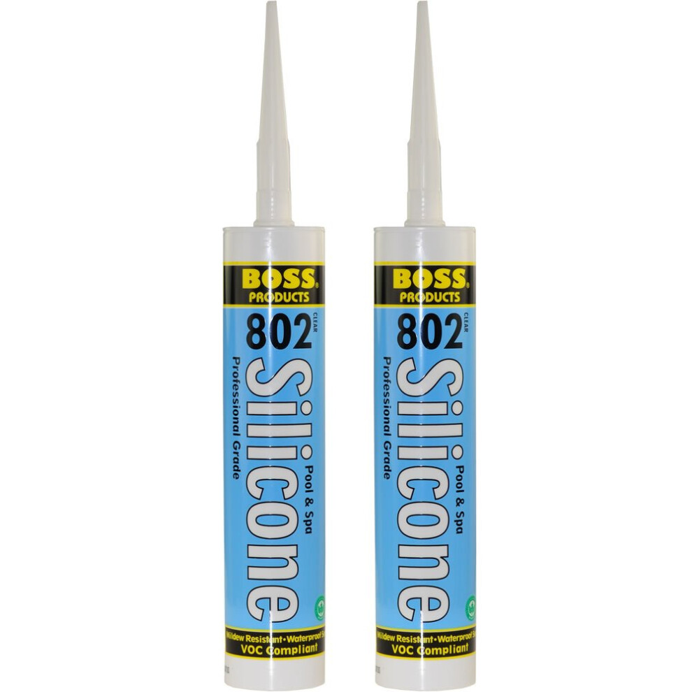 2-Pack Boss 802 Clear Pro Grade Silicone Sealant for Pool spa Household - 2 x 280ML. Tubes