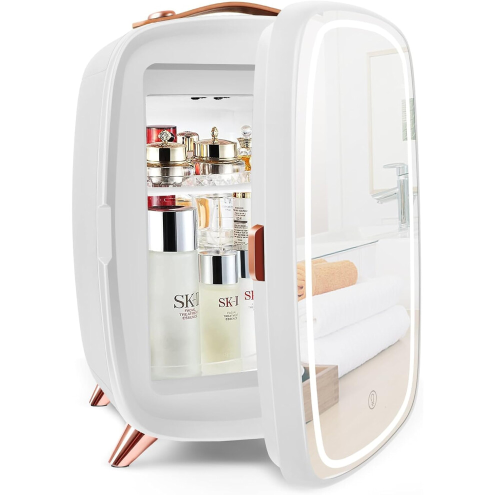 (White ) With LED Lighting,6 Liter Portable Mini Fridge for Makeup, 4 Liter/6 Can 3 LED Mirror Light Mode,for Makeup Storage, Chill Cosmetics