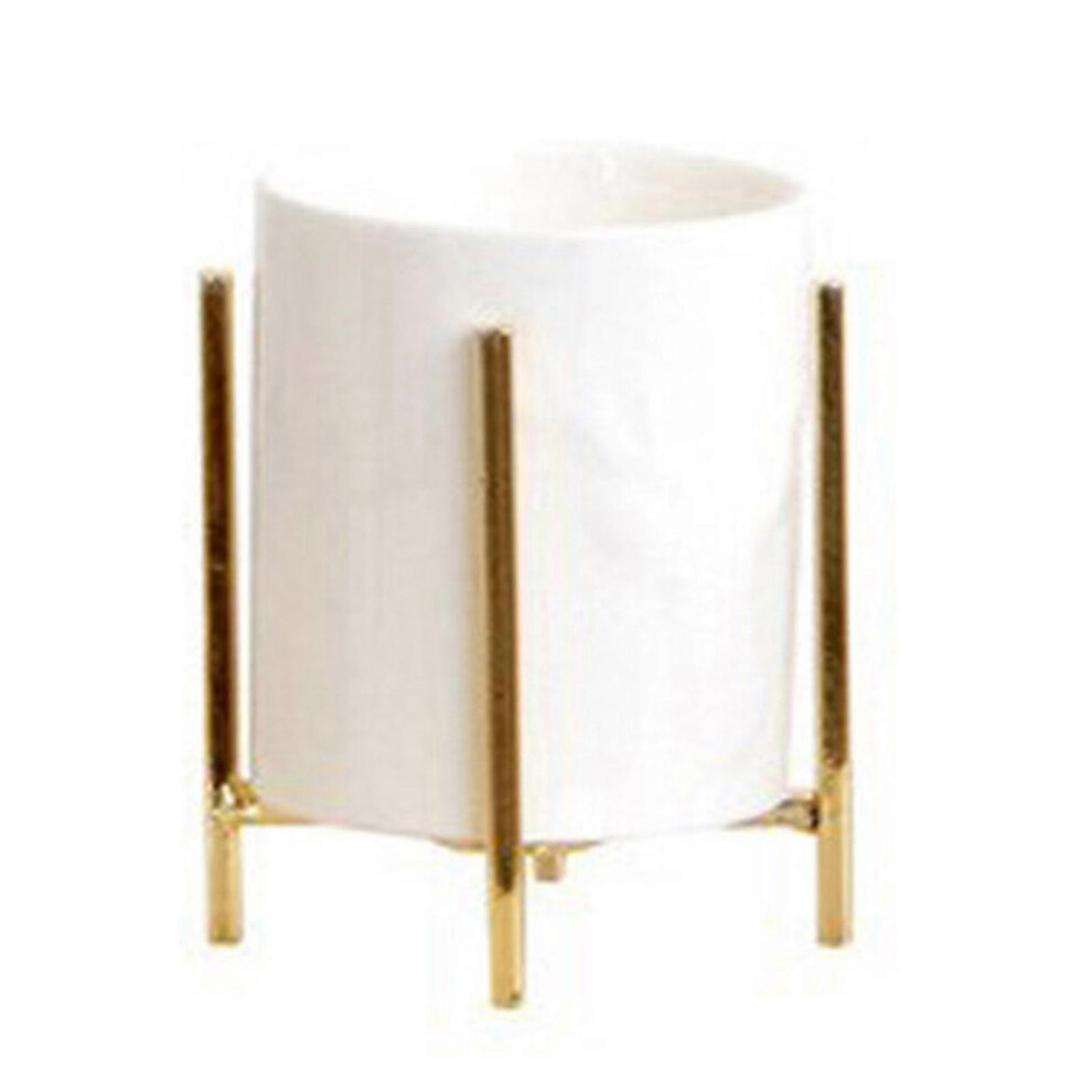 (L, Golden) Succulent Flower Pot with Stand Ceramics Nordic Style Multi-use Home Office Desk Pencil Holder with Metal Frame Lipstick Makeup Brush Orga-image-OPC-PG6VMD2-NEW