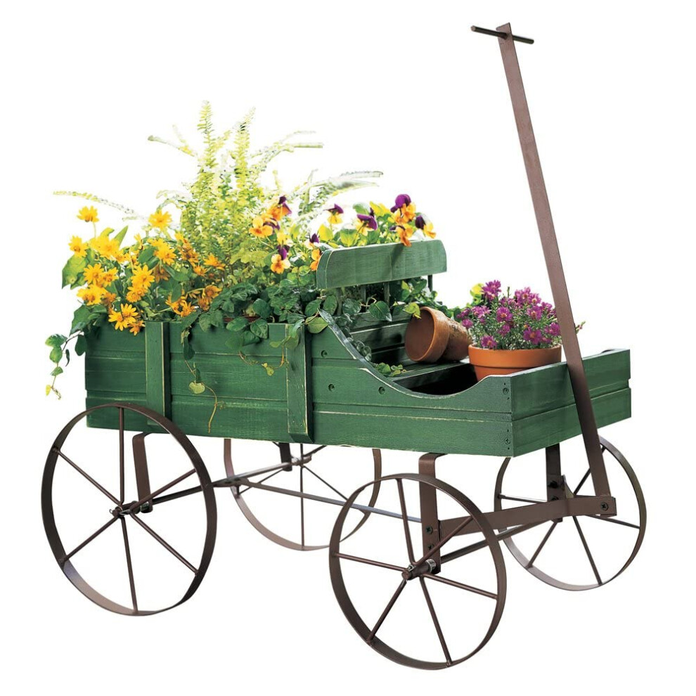 Collections Etc Amish Wagon Decorative IndoorOutdoor Garden Backyard Planter  Green