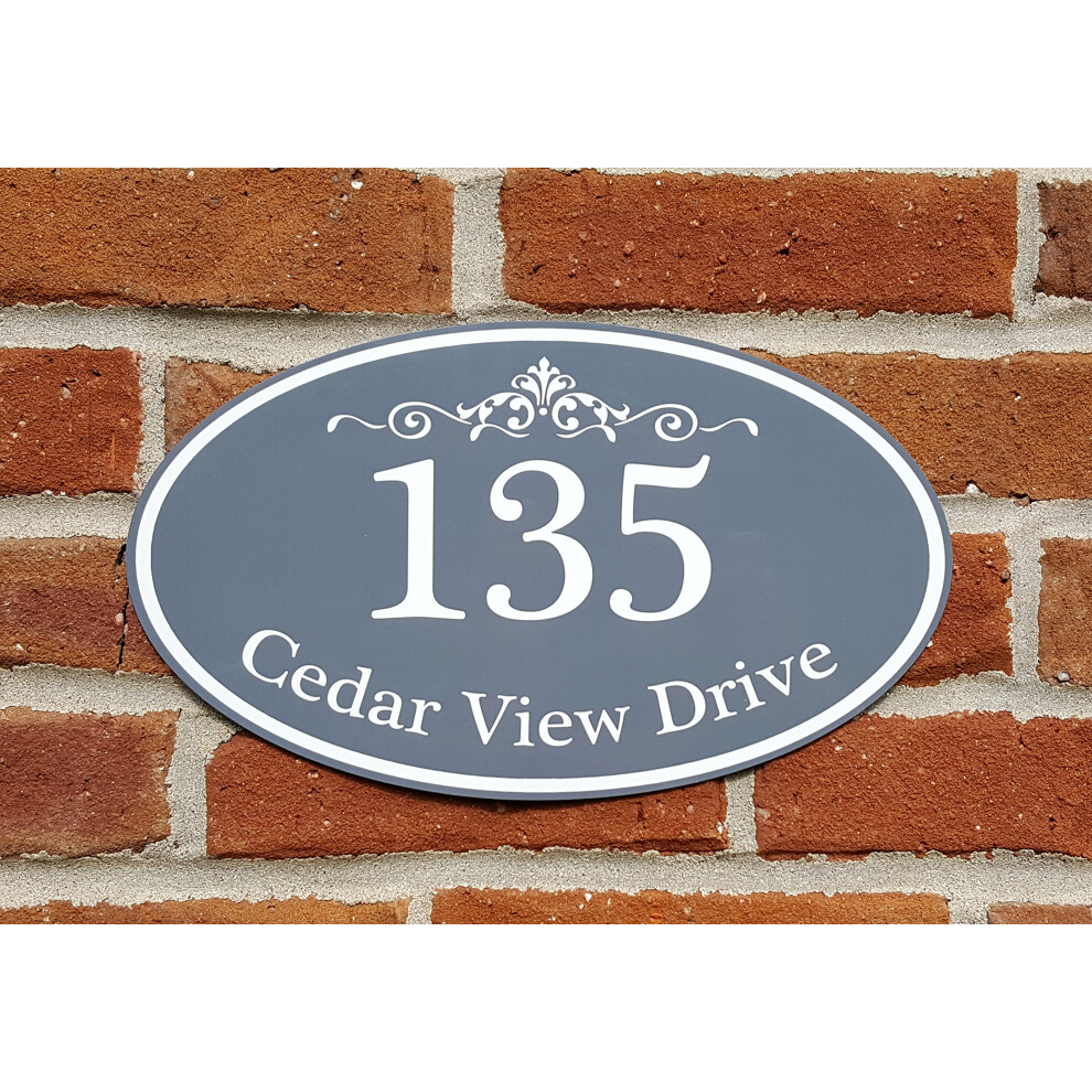 Plaque d'adresse personnalisée, plaque de numéro de maison ovale en aluminium 12" x 7", choix de couleurs personnalisées disponibles (gris)