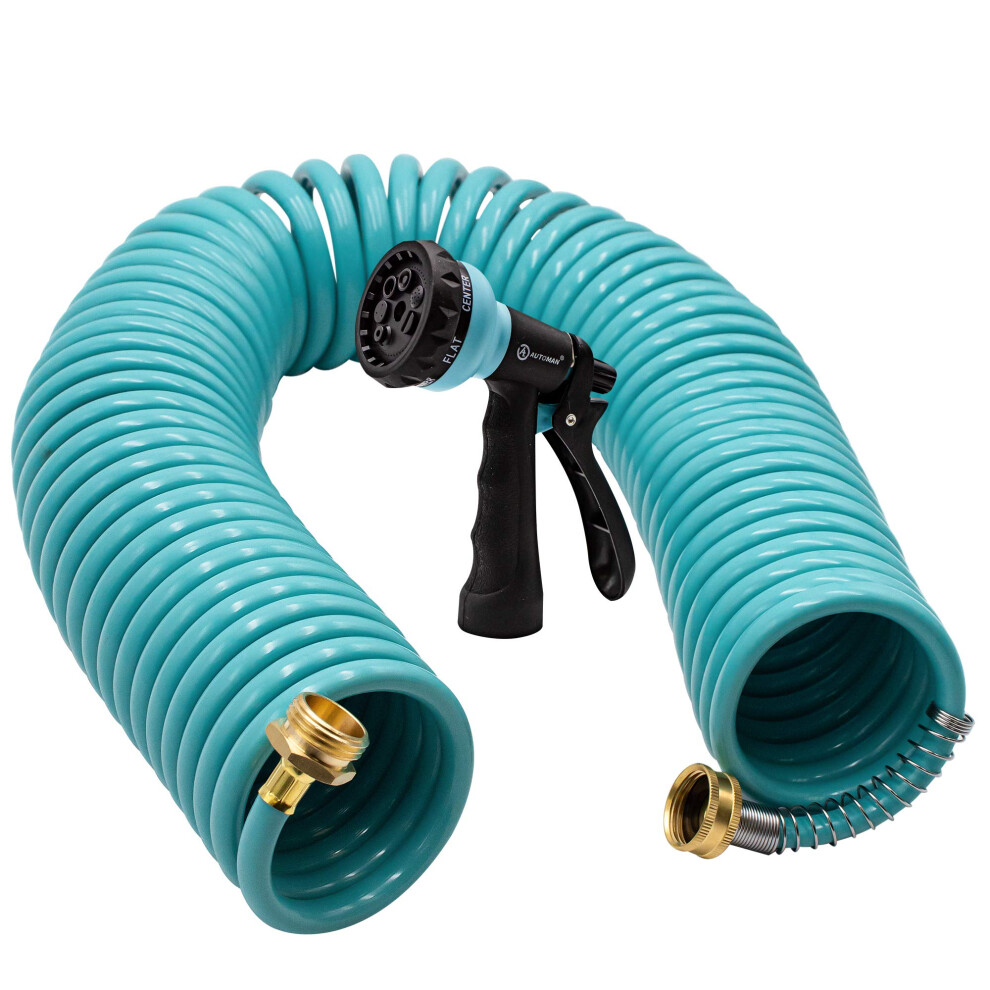 Tuyau d'arrosage spiralé en EVA de 50 pieds avec enrouleur AUTOMAN pour jardin et arrosage