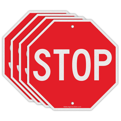 Placas de Paragem, Placas de Aviso de Reduzir a Velocidade, (4 Pacote) 12 x 12 Polegadas