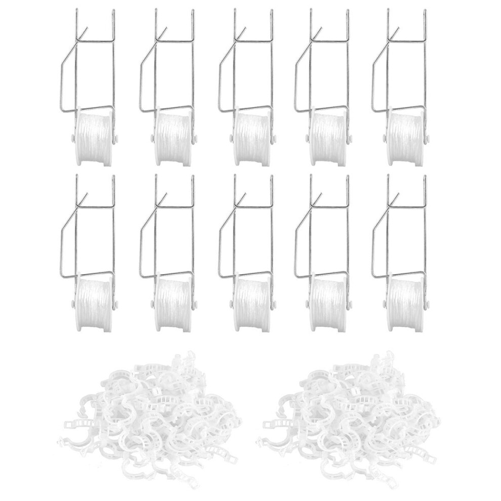 Kit de palissage de serre Bandelt 10 crochets de rouleau pour plantes avec 100 clips de support pour tomates pour plantes de serre et fleurs