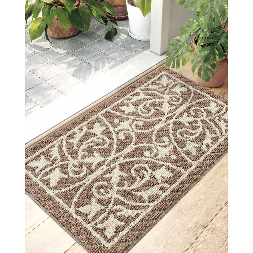 DEXI Paillasson d'intérieur pour entrée, tapis de sol, paillasson d'intérieur, tapis d'entrée, antidérapant, lavable, 195 x 315 cm, marron