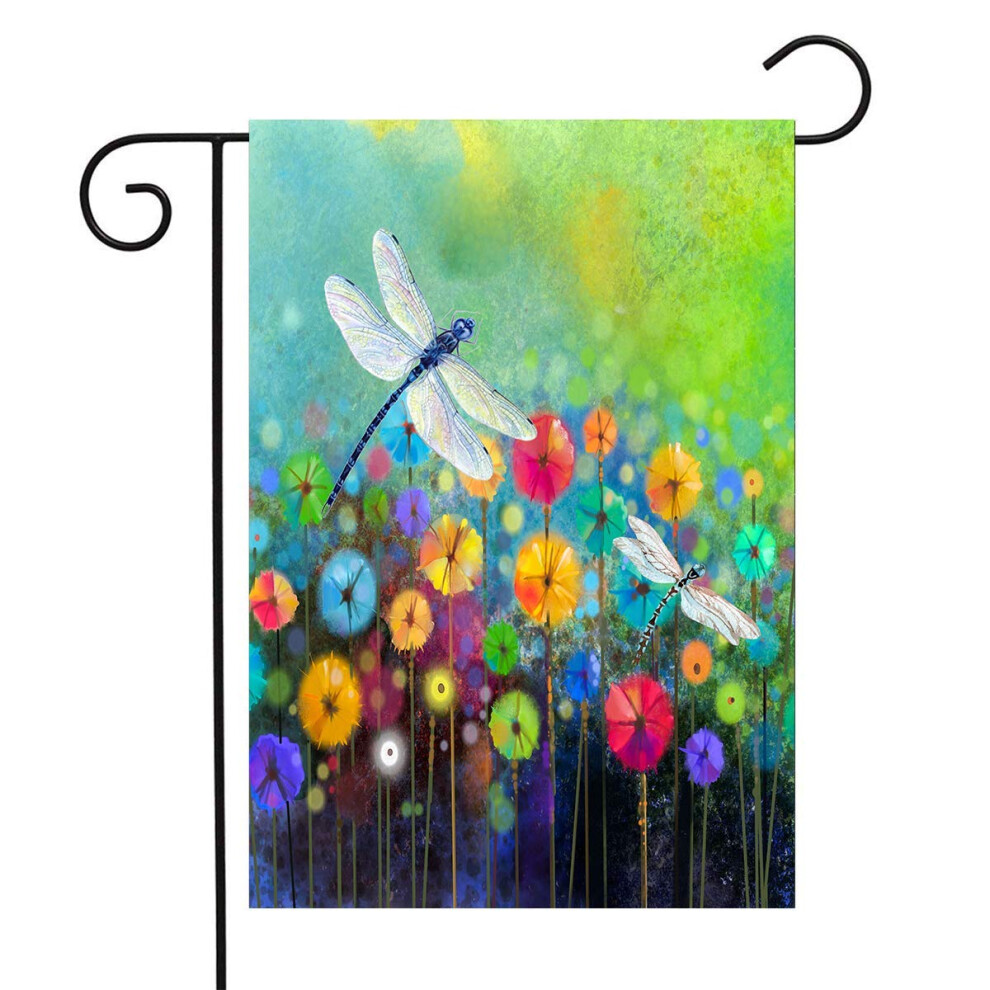 Summer Flowers Garden Flag Dragonfly House Flag Spring Welcome Garden Flags 12 X 18 Double Sided Floral Flags For Patio Lawn Home Outdoor Decor-image