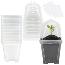 EBaokuup 10PCS Klare Pflanzenanzucht-Töpfe mit Luftfeuchtigkeitskuppel - 3" Kunststoff-Gartentöpfe mit Etiketten