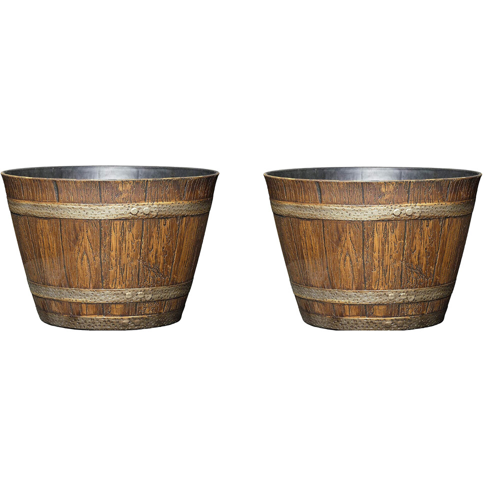 Pot de fleurs en résine plastique Classic Home and Garden Whiskey en forme de tonneau Marron noyer Lot de 9