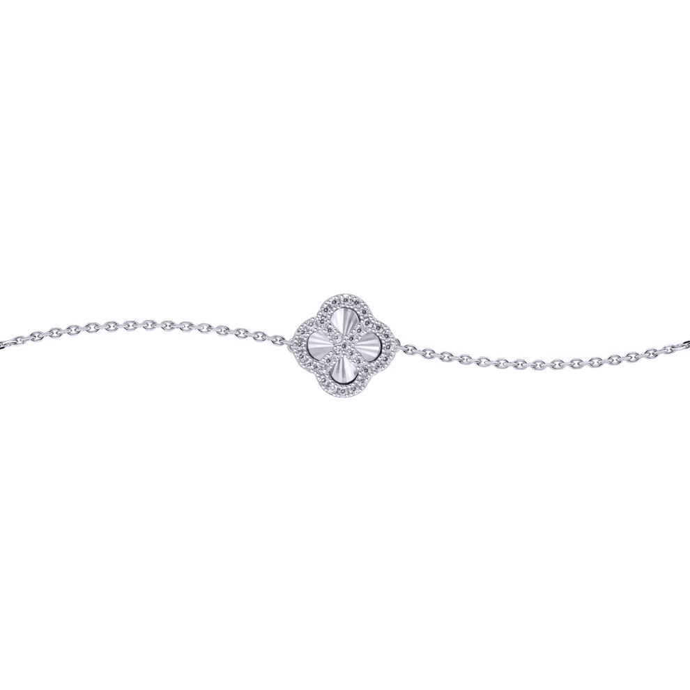 Jewelco London Sterling Silver CZ Diamond-cut Fluted Starburst Disc Clover Kiss Lucky Charm Bracelet 6-7.5" - 8-29-2762