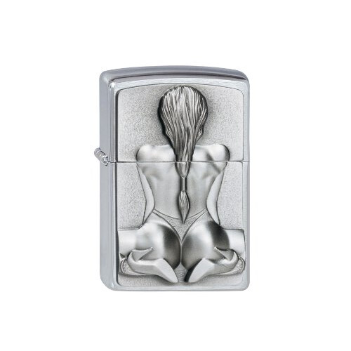 Zippo Zippo Lighter Kneeling Girl Emblem Brushed Chrome Windproof Flame Refillable 1