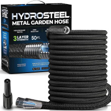 Mangueira de Jardim Metálica HYDROSTEEL 3X Camadas 50 Ft com Bico, Aço Inoxidável, Resistente e Leve