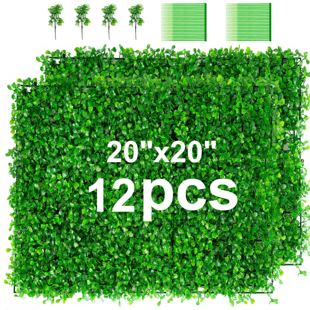 TOPDEEP Lot de 12 panneaux muraux en buis artificiel 20 x 20 cm, protection UV, adaptés à l'art