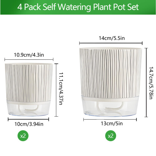 Conjunto de 4 Vasos Autoirrigantes, Vasos de 4.3+5.5 Polegadas para Plantas de Interior 1