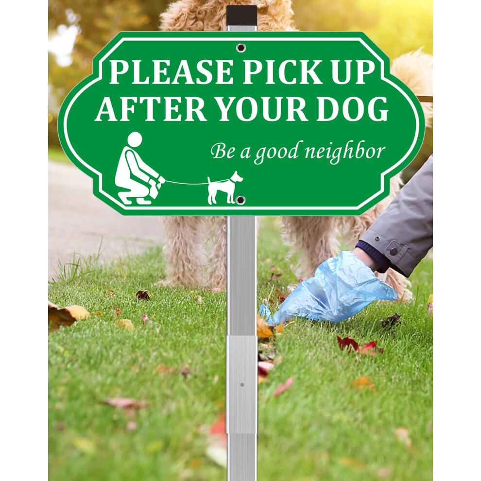 Letreros De Metal Resistentes Icowfun Para Limpiar Los Desechos De Su Perro, De 14 X 7 Pulgadas, Con Estacas De 28 Pulgadas, De Aluminio-image